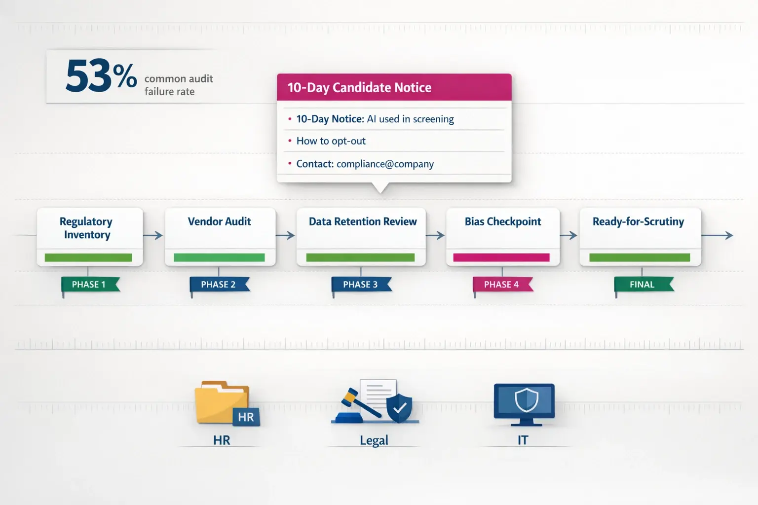 A step-by-step audit-ready playbook with an embedded '10-Day Candidate Notice' template to prepare HR and legal teams for regulatory scrutiny.