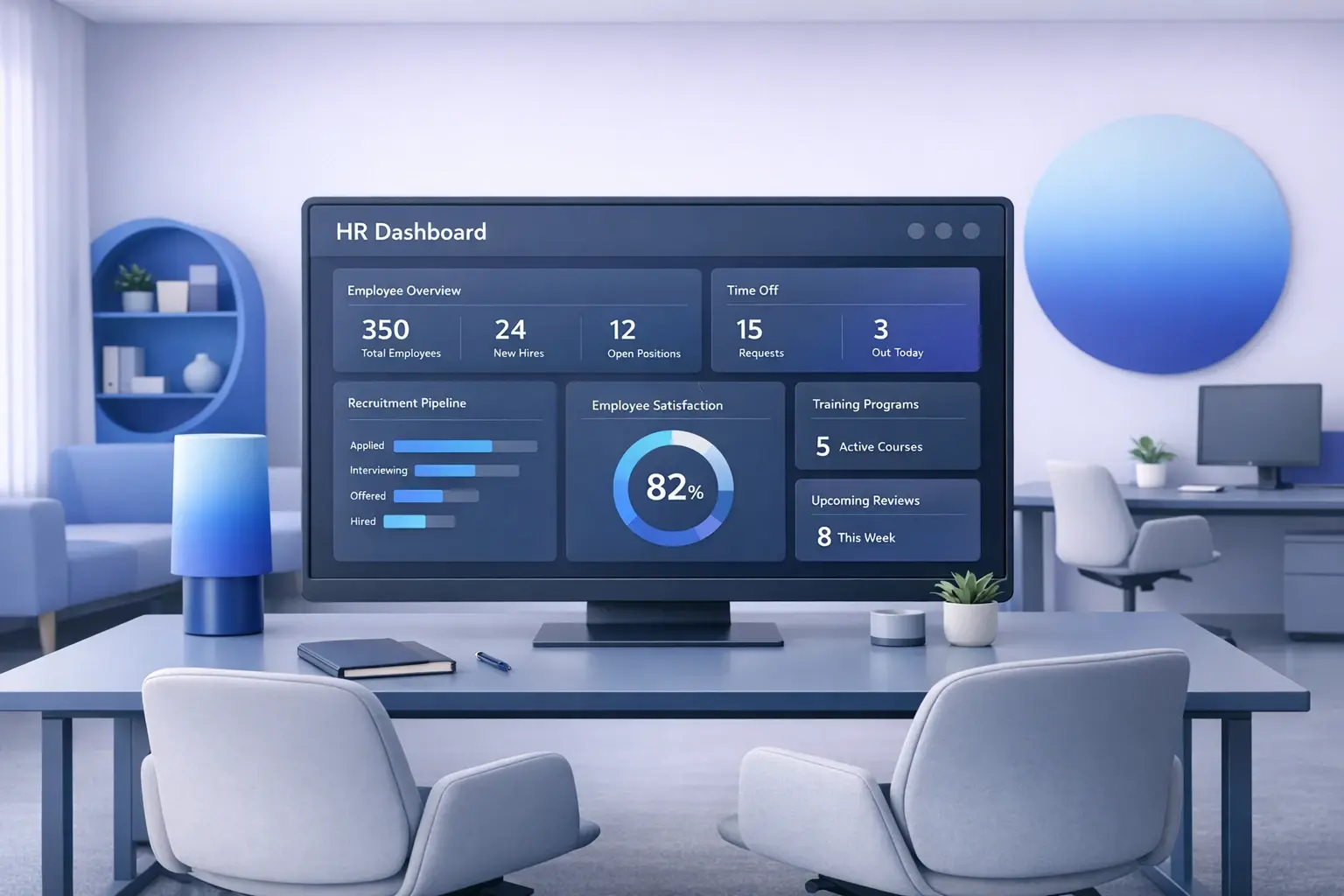A matte-textured HR workspace illustrating modular and AI-ready HR technology.