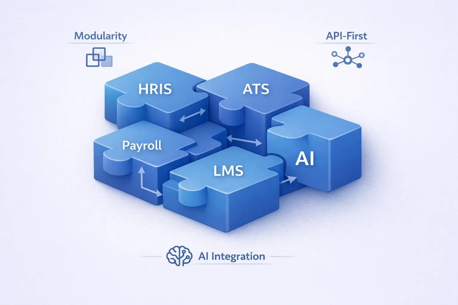 Visualizing modular HR tech stack architecture and AI integration principles for HR professionals.