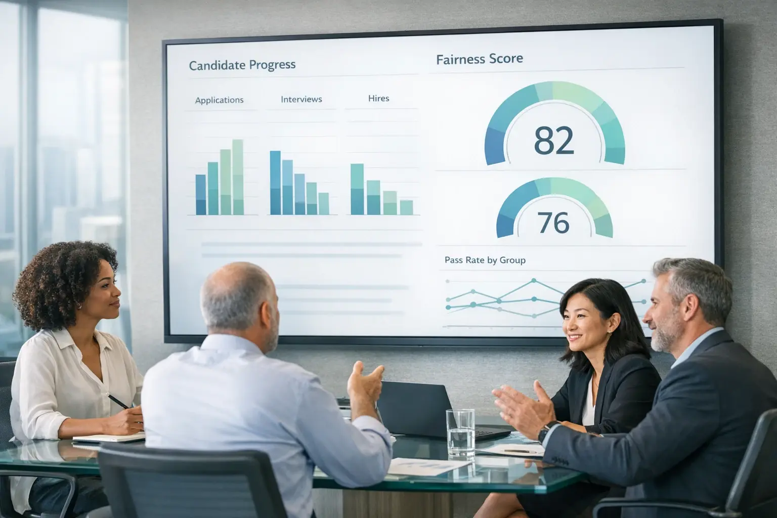 Visual evidence of bias mitigation impact via fairness monitoring dashboards in AI-assisted hiring processes.