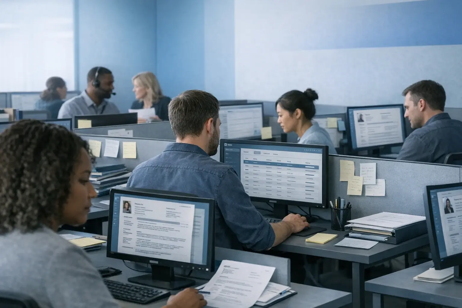 Recruitment professionals coordinating in a real-world surge scenario, illustrating the high-pressure environment of event-driven hiring.